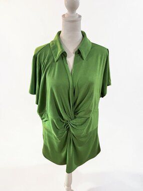 INC Green Short Sleeve Collared Shirt with Twist Tie Front size 2X